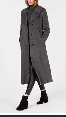 NeW Calvin Klein Woman’s Notch Round Collar Wool Blend Maxi Coat Grey Size 14 - Image 1 of 4