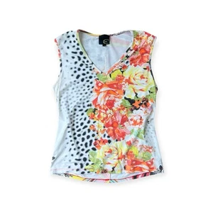 Vintage Cavalli Y2K Top Floral Animal Print Gr. Large Baumwolle Elasthan Made IT - Bild 1 von 10