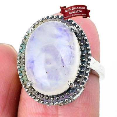 Anillo de cumpleaños con racimo de plata maciza 925 piedras preciosas de luna arco iris joyería talla 6 Foto 1 de 4