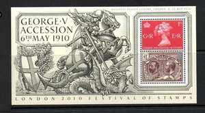 GB MNH 2010 MS3065 LONDRES 2010 FESTIVAL DE SELLOS/CENTENARIO DE ADHESIÓN DE KGV - Imagen 1 de 1