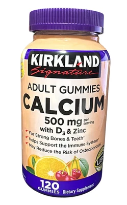 Kirkland Signature CALCIO Adulto 120 Gomitas 500MG Vitamina D3 Suplemento afrutado Foto 1 de 3