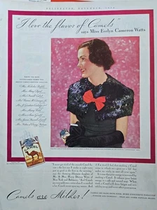 1934  Camel Cigarettes Evelyn Cameron Watts evening dress vintage ad  - Picture 1 of 1