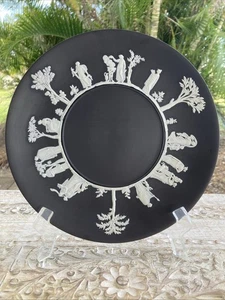 Vintage Wedgwood cremefarben auf schwarzem Jasperware "Opfer" 3 Szenen Teller * XLNT! - Bild 1 von 5