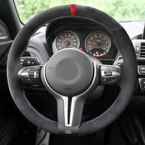 Red-blue Line Steering Wheel Suede Cover For BMW M Sport 3 Series F30 2013-2019 - Picture 1 of 10