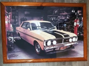 VINTAGE FORD 351 GT Mounted Poster Glass Framed ART LARGE 5.2kg 66x96 cm - Picture 1 of 2