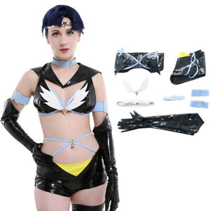 Women Star Fighter Anime Cosplay Costume DeepV Black Outfit with Frontlet Choker