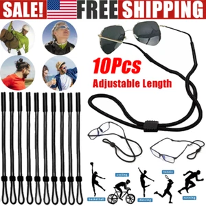 10 Pack Black Adjustable Eyeglass Neck Straps for Sports Sunglasses Retainers - Picture 1 of 7