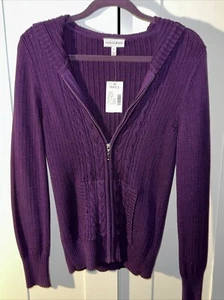 Cardigan pull vintage violet mode bug câble tricot fermeture éclair taille S neuf avec étiquette - Photo 1/7
