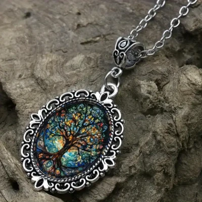 Tree Of Life Gothic Silver Jewelry Vintage Look Oval Pendant Necklace - Image 1 of 4