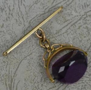 Vintage 9ct Gold and Amethyst Swivel Fob Pendant and Plain Bar Brooch