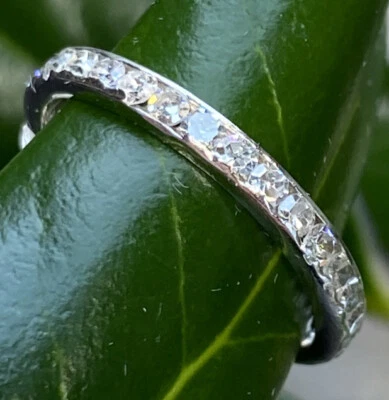 Anillo banda vintage de diamantes de 1,10 quilates de platino eternidad completa talla 8 certificado GAL Foto 1 de 4