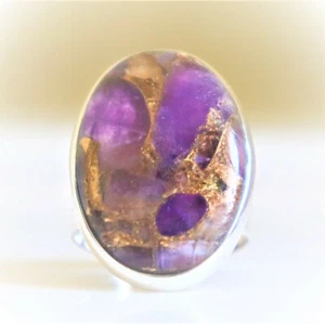 AMETHYST KUPFER TÜRKIS NATUR EDELSTEIN 925 STERLING SILBER SCHMUCK RING - Bild 1 von 8