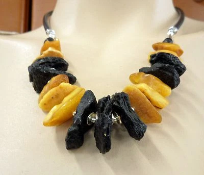 RAW 琥珀套装纯银琥珀耳环生琥珀项链女士礼物 — 第 1/4 张图片