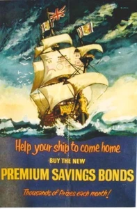 Original vintage poster BRITISH PREMIUM SAVINGS BONDS SAIL SHIP - Picture 1 of 1