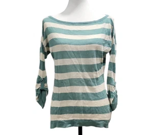 Gap Womens Roll Long Sleeve Lightweight Shirt Size Small Green & Beige Stripes - Picture 1 of 5