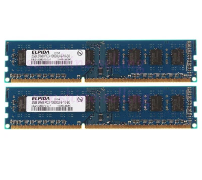 4GB Elpida 2X 2GB 2Rx8 PC3-10600U DDR3 1333Mhz 240pin DIMM RAM Desktop Memory #D - Image 1 of 4