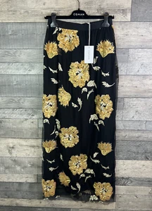 Maxi Falda Osman London Talla UK 10 Negra Dorada Floral Malla Bordada Ocasión - Imagen 1 de 14