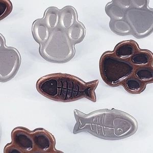 12 Cat Paw Fish Brads Antique Bronze Pewter Cardmaking Scrapbooking Paper Crafts - Picture 1 of 4