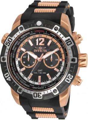 New Mens Invicta 24582 50mm Aviator GMT Dual Time Zone Black Strap Watch - Image 1 of 4