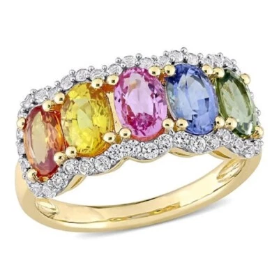 Anello Arcobaleno Multi Zaffiro Ovale Boho Gemma Regalo Compleanno Matrimonio... - Immagine 1 di 4