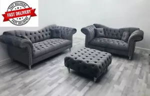 Italian Elegance Chesterfield Grey Sofa | Plush Velvet 2 Seater  - Picture 1 of 3