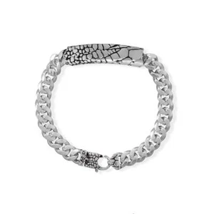 Authentic 925 Sterling Silver Enamel Filled Lizard Pattern ID 8.5" Mens Bracelet - Picture 1 of 1