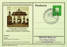 GERMANY 1961 STADT HEUSENSTAMM OFFENBACH USED 10pf POSTAL CARD TO FELLBACH