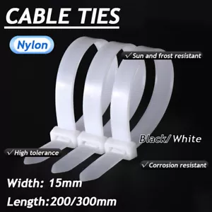 Bridas con cremallera extra grandes de 15 mm para exteriores blancas y negras - Imagen 1 de 9