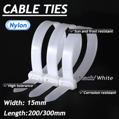 15mm Extra Large Zip Ties Heavy Duty Cable Outdoor Cable Ties White & Black  - Image 1 of 4