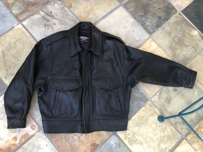 Gibson & Barnes A-2 Aviador Piloto Cuero Bombardero Chaqueta Negro Hombres 44 CORTO Foto 1 de 4