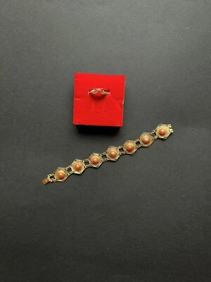 Parure Corallo Argento Filigrana Anello Bracciale  - Immagine 1 di 4