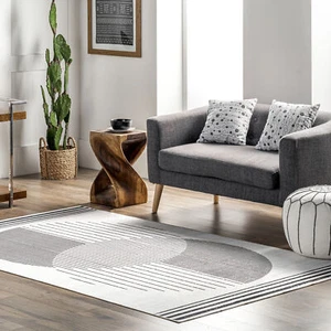 nuLOOM Leah Machine Washable Geometric Moon Phase Area Rug in Grey - Picture 1 of 7