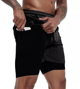 Men's 2 in 1 Workout Running Shorts 7" Gym Yoga Active Sports Shorts Lightwei... - Picture 1 of 7
