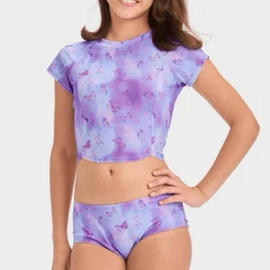 Girls Sweet Flutter Tie-Dye Rash Guard 3 Piece Set Swimsuit Violet XXL New - Picture 1 of 5