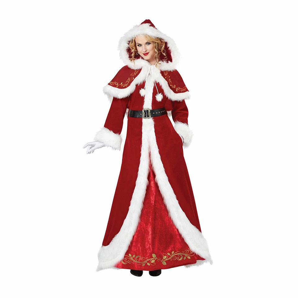Mrs. Claus Christmas Costume Holiday Santa Red Hooded Cape Dress 2X Plus Size - Image 1 of 1