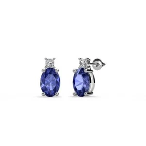 Iolite and Diamond 6x4 mm Two Stone Stud Earrings 14K Gold JP:69276 - Picture 1 of 10