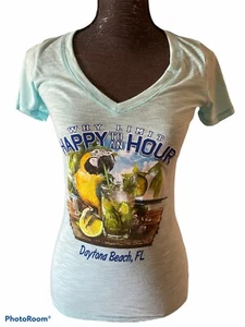 Island Beach Womens Size Small Turquoise Happy Hour  Vneck  Tshirt - Picture 1 of 6