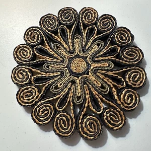 Vintage Woven Rattan Trivet  Hot Pad Black Beige Kitchen Decor Boho Straw - Picture 1 of 4