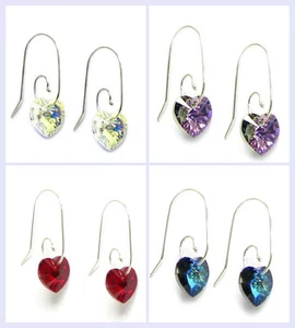 Pendientes colgantes de plata esterlina Love Heart gancho giratorio elemento Swarovski cristal - Imagen 1 de 5