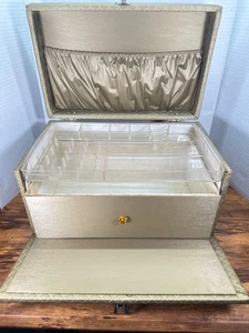 Scatola/kit vintage Protex per cucire, vinile trapuntato oro MCM - Foto 1 di 7