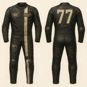 Men’s Retro Motorcycle Racing Suit – Genuine Leather Biker Gear with Protective - Foto 1 di 2
