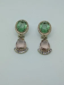 Vintage Heidi Daus goldfarbene funkelnde Strass große Ohrhänger Ohrstecker - Bild 1 von 8