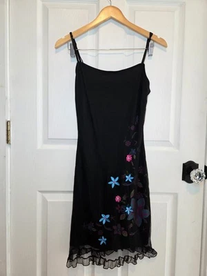 Vtg My Michelle Dress Black Butterflies Mesh Y2k 90s M Slinky Fairy Girly  - Image 1 of 4