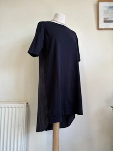 COS Navy 100% Cotton (93% Silk Back) Shift Dress M UK 10 12 14. Button Down Back - Picture 1 of 12