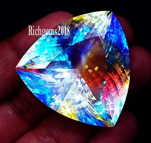 Mystic Quartz Rainbow Color 110 to 115 Ct Trillion Cut Loose Gemstone Certified - Picture 1 of 6