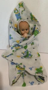 VTG Baby Doll Puppet Sucking Thumb With Blanket, Plastic Face And Arms - Picture 1 of 5