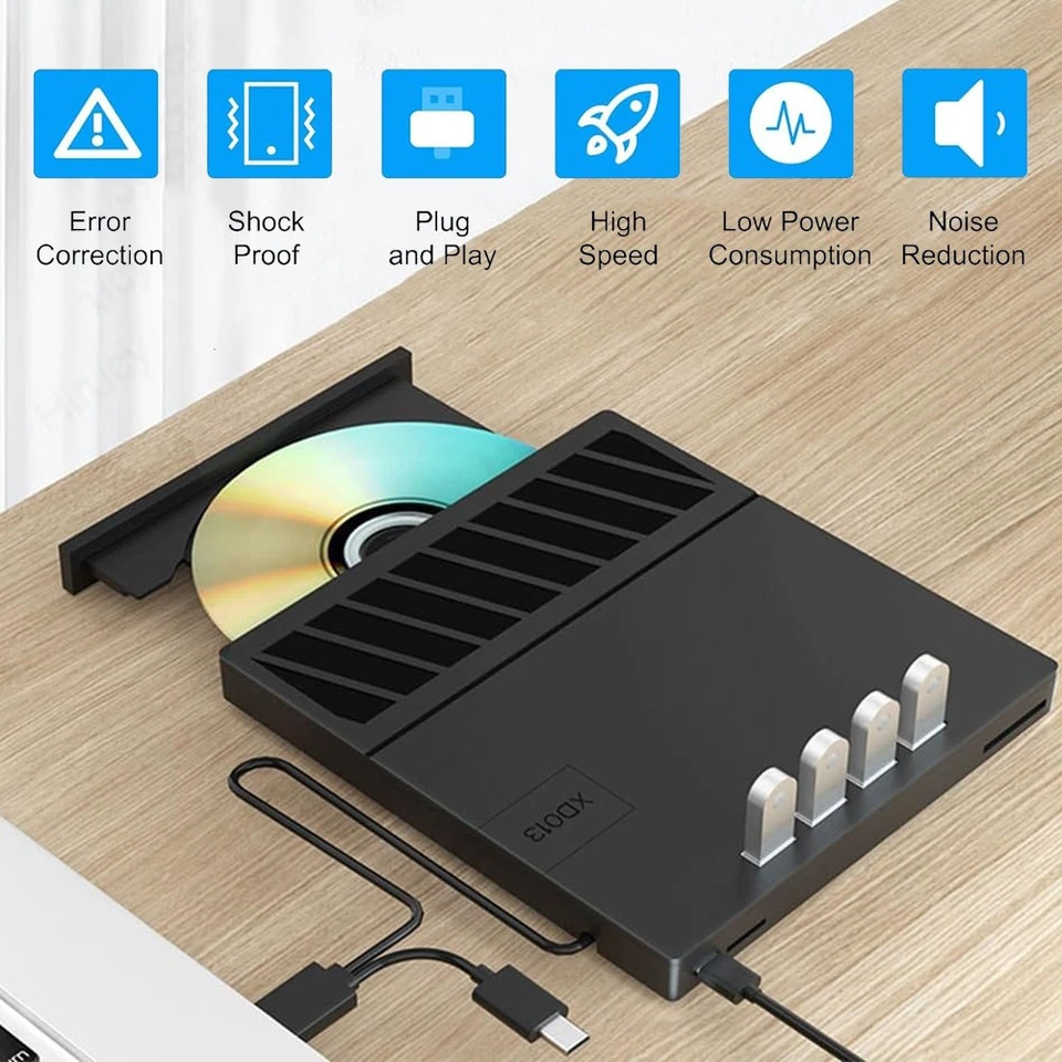 7in1 External Disk Drive USB 3.0 Type-C Portable Disk Drive Player Burner Reader - Image 1 of 4