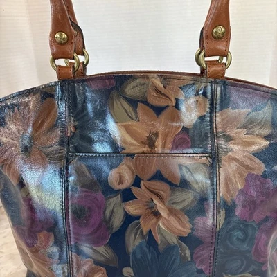 Bolso Cartera Grande Patricia Nash Alessano Floral Marrón Púrpura Verde Azul Flores Foto 1 de 4