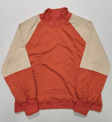 Women's Orange/Beige Mock Neck Oversized Sweatshirt Size L - Image 1 of 3