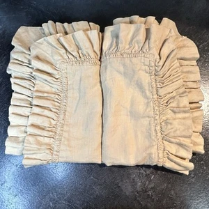 2- Pottery Barn 100% Linen Ruffled Pillow Case Shams Beige Yellow 26 X 20” EUC - Bild 1 von 9